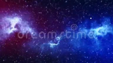 奇妙的红蓝光抽象星空和星云银河在太空无缝环路上